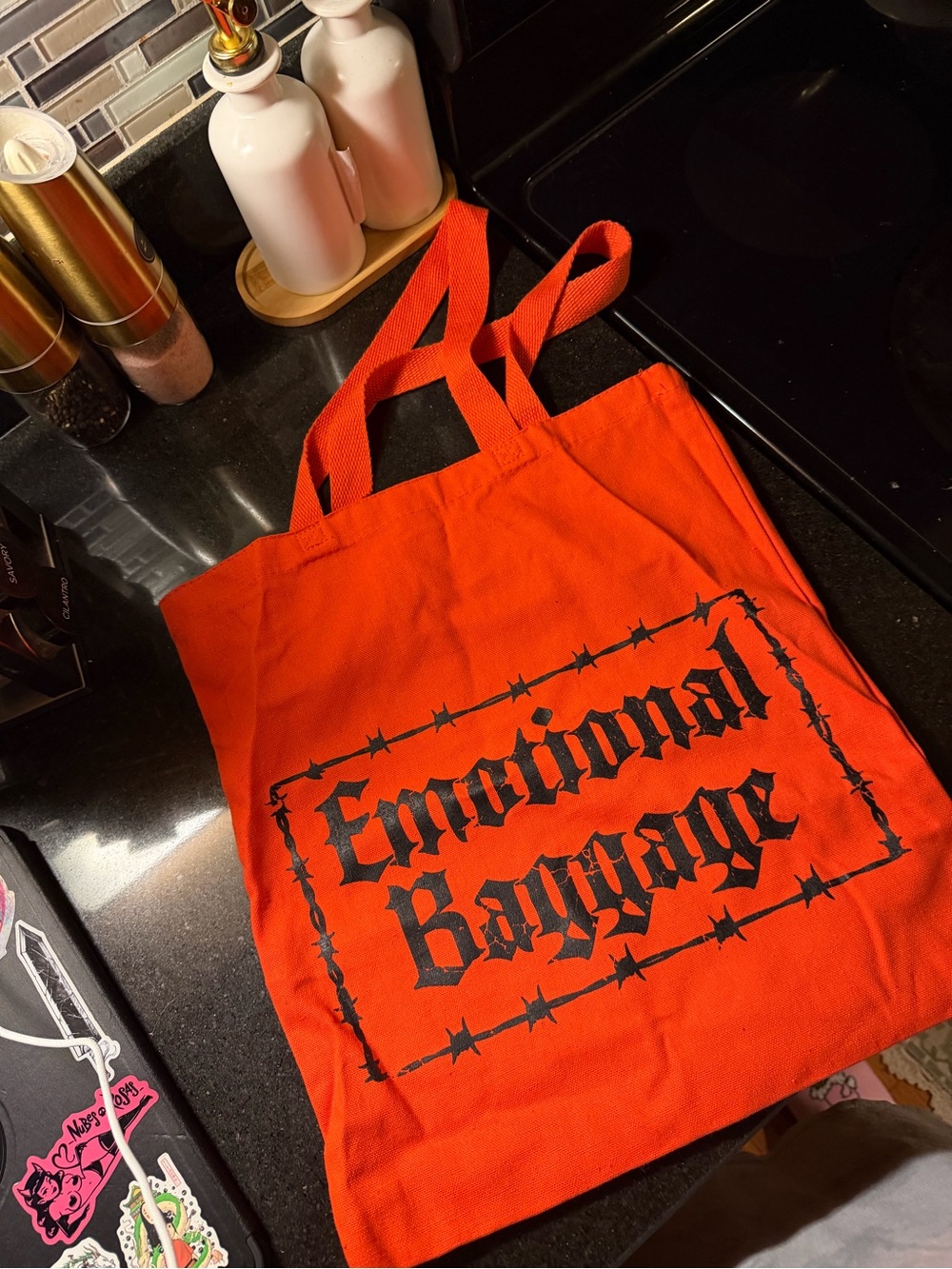 Orange 'Emotional Baggage' Canvas Tote Bag - Unbranded